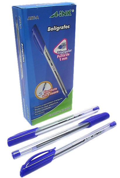 BOLIGRAFO TRIANGULAR MEDIANO COLOR AZUL A-INK
