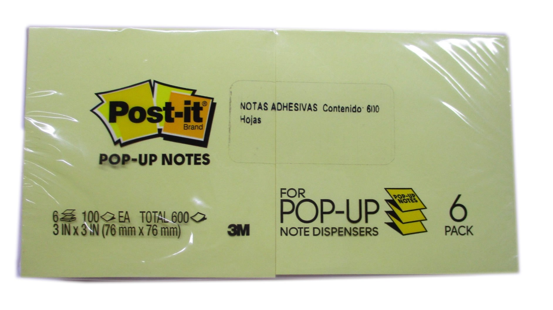 NOTAS ADHESIVAS 3X3 POP UP AMARILLA 6 PACK
